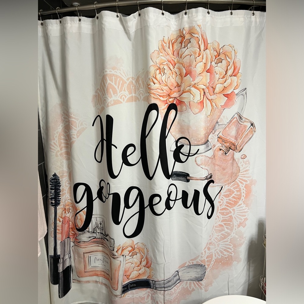 Society 6 ‘Hello Gorgeous “ shower curtain